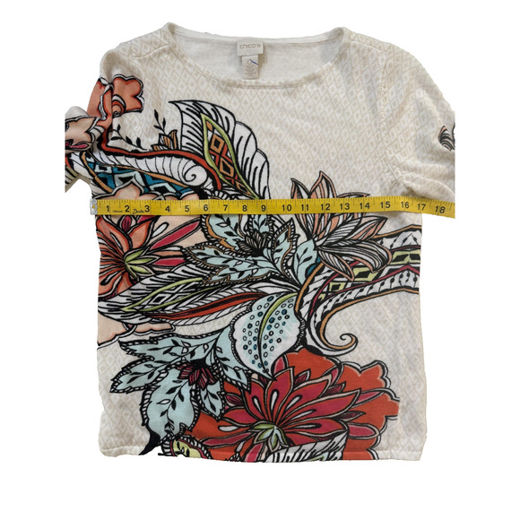 Chico's Sweater Womens Small 0 White Multicolor Floral Paisley Pullover Crewneck - Picture 4 of 6